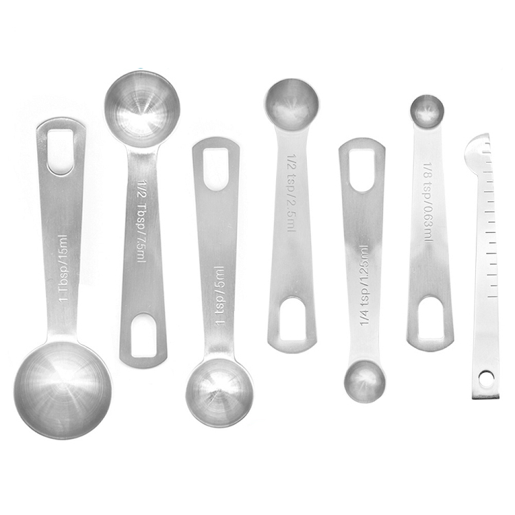 American simple stainless steel round measuring spoon set baking scale measuring seasoning spoon cooking spoon measuring scale